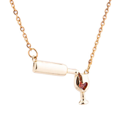 

Fashion Women Wine Bottle Cup Faux Ruby Inlaid Pendant Necklace Jewelry Gift