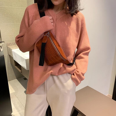 

Women Bag Crocodile PU Leather Crossbody Zipper Chest Bag Waist Bag Small Handbag
