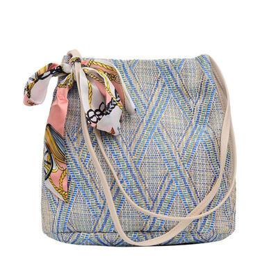 

Silk Decor Shoulder Handbags Straw Women Top-handle Bags Shopping Totes