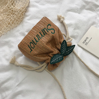 

Women Drawstring Straw Handbags Summer Small Woven Shoulder Bags Fashion Female Portable Crossbody Bags