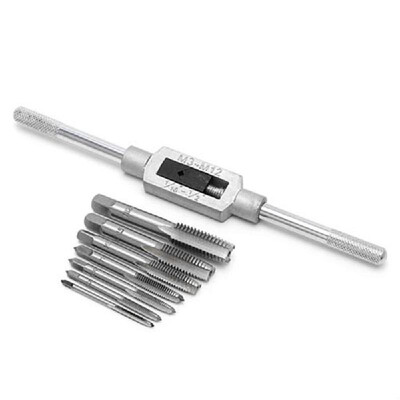 

8pcs Thread Metric Machine Hand Screw Thread Plug Taps Set M3 M4 M5 M6 M8 M10 M12 with 1pcs Adjustable Tap Wrench 116-12