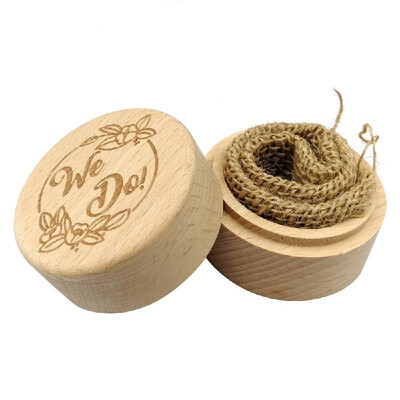 

Wooden Round Beech Wedding Ring Box With Letter Happily Ever After On The Surface