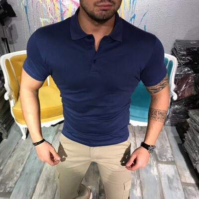 

Mens Casual Slim Fit Tops Shorts Sleeve Lapel Collar Shirts Buttons Work T-shirt