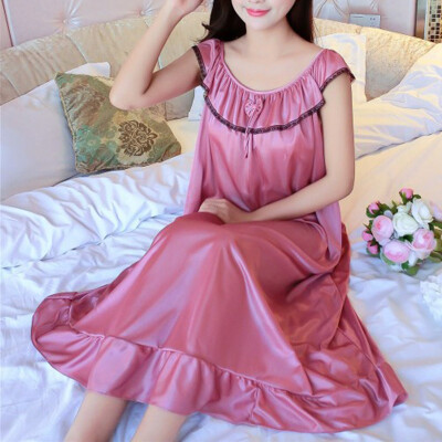 

Women Sleeveless Round Neck Pajama Solid Sleepwear Loose Home Summer Sexy Dress