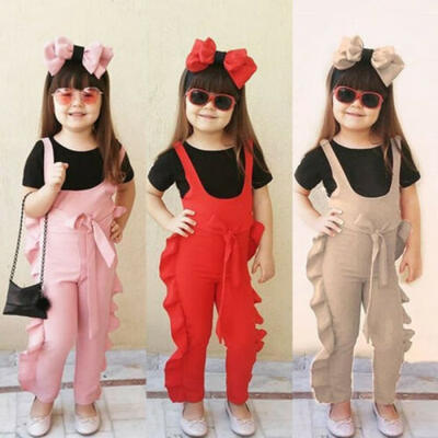 

US STOCK Kids Baby Girl Ruffle Bib Pants Romper Jumpsuit Overalls Outfit Clothes
