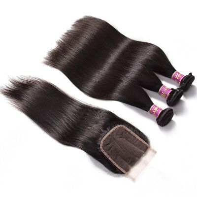 

UNice Hair Bundles with Closure 8A indian Straight Human Hair Three part