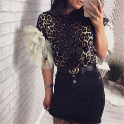 

Women Summer Tulle Ruffle Short Sleeve T Shirt Ladies Loose Casual Blouse Top