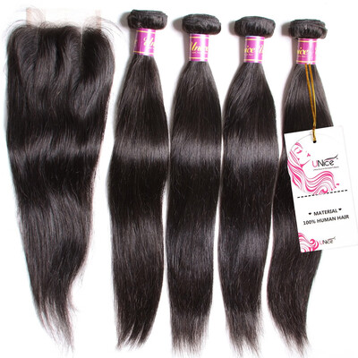 

UNice 8A Peruvian Straight Hair Bundles with Closure 100 Virgin Human Hair
