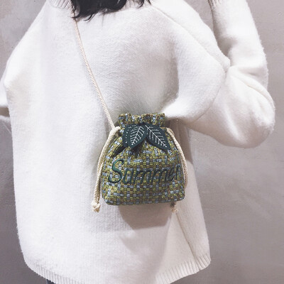 

Weaving small bag handbags new 2019 Korean version of the wild mini bucket bag casual embroidery shoulder Messenger bag tide