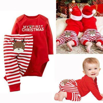 

New Xmas Set Newborn Baby Boy Girls Top Romper Long Pants Outfits Clothes 0-18M