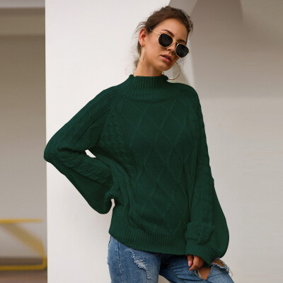 

New Women Autumn Fashion Concise Casual All-match Solid Color Loose Elegant Lantern Sleeve Sweate