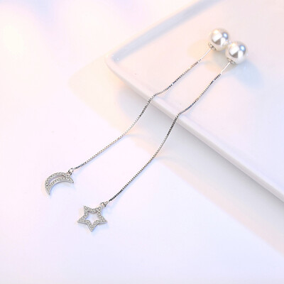 

Moon Star Long Earrings For Women Ladies Long Dangle Imitation Pearl Earrings For Women