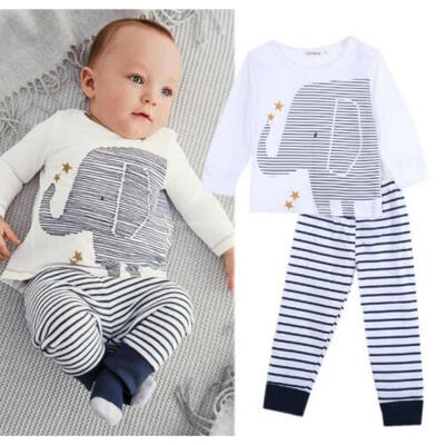 

USA 2PCS Newborn Baby Boys Elephant Long Sleeve Tops Pants Home Outfit Clothes