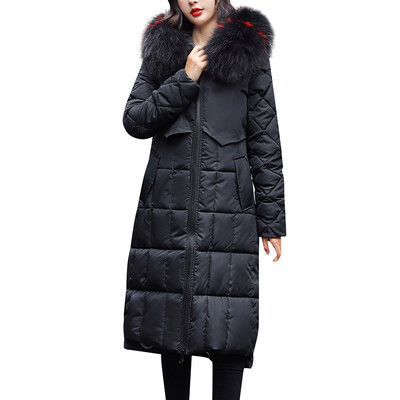 

Toponeto Women Faux Fur Long Cotton-padded Jacket Reversible Outerwear Pocket Hooded Coat