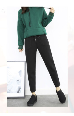 

Big size woollen trousers for women winter new Korean version of the new thick harem pants students small foot nine radish pants