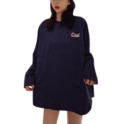 

EFINNY Autumn Women Sweatshirt Simple Long Sleeve Cute Letter Print Loose Round Collar Sweater Plus Size