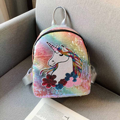 

New Cute Unicorn Backpack Teen-Girls School Bag Glitter Bling Sequins Shoulder Bag 94X47X12In