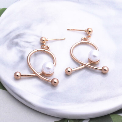 

EK575 European Geometric Irregular Metal Imitation Pearl Drop Earrings for Women Jewelry Punk Simple Statement Mujer Pendientes