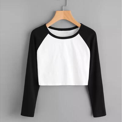 

Nomeni Women Daily Casual Long Sleeve Solid Patchwork Stretchy Tops Blouse T-Shirt