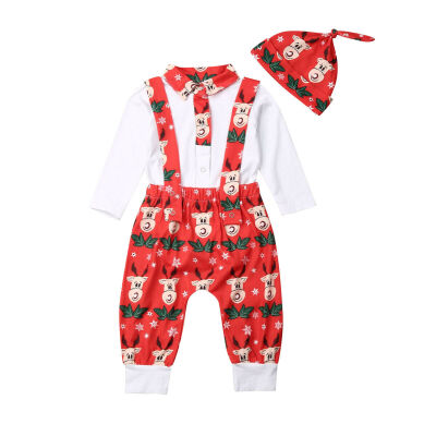 

Newborn Baby Boy Girl Outfit Long Sleeve Romper Tops Pants 3PCS Christmas Set
