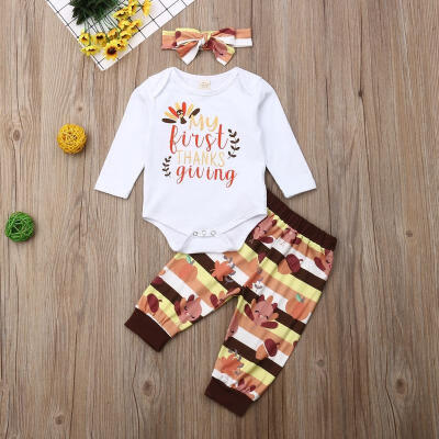 

My 1st Thanksgiving Baby Girl RomperPants Leggings Set Infant 3PCS Outfit Gift