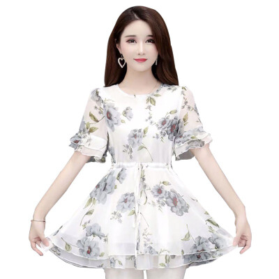 

Women Floral Printed O-Neck Short Sleeve Ruffles T-Shirts Summer Loose Casual Tops Korean Women Clothes