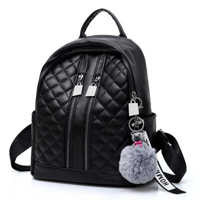 

New college wind solid color PU leather rhombic girl backpack soft face popular womens backpack