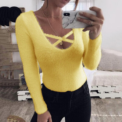 

Gobestart Womens Winter Fashion Round Neck Fork Fur Warm Color Top Blouse
