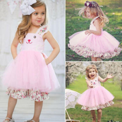 

AU Toddler Kids Baby Girls 3D Bunny Floral Tulle Princess Dress Sundress Outfit