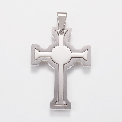 

304 Stainless Steel Pendants Cross Stainless Steel Color 40x27x1mm Hole 3x8mm