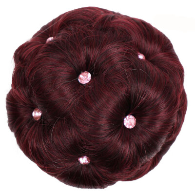 

Gobestart Female Wig Hair Ring Curly Bride Makeup Diamond Bun Flowers Chignon Hairpiece