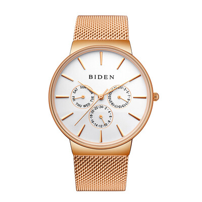 

BIDEN Luxury Brand Men Watch Ultra Thin Stainless Steel Clock Male Quartz Sport Watch Men Waterproof Casual Wristwatch