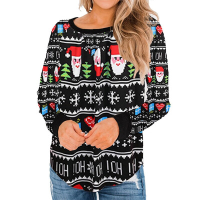 

New 2019 Autumn Women Fashion Christmas Printing O-neck Long sleeve Casual T-shirt Top