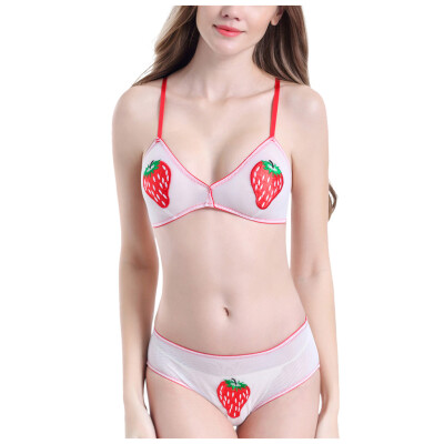 

Toponeto Woman Fashionable Fruit Embroidery Bra Set Comfortable Gauze Sexy Lace Underwear