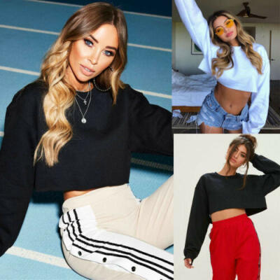 

AU Womens Casual Long Sleeve Sweatshirt Jumper Sweater Crop Top Pullover Coat