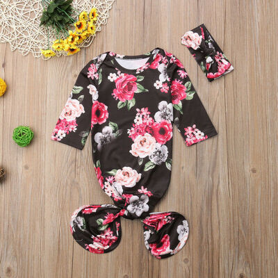 

Newborn Baby Girl Outfit Set Floral Swaddle Wrap Blanket Sleeping Bag Headband