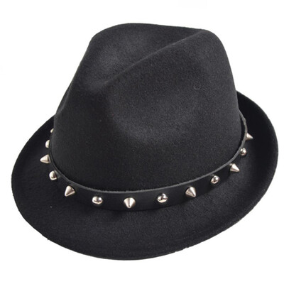 

Styles Unisex Women Men Trilby Jazz Hat Woolen Pork Pie Hat With Belt And Rivet