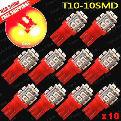 

10x Pure RED T10 Wedge 10SMD 3528 LED License Interior Dome Map W5W 192 194 2825