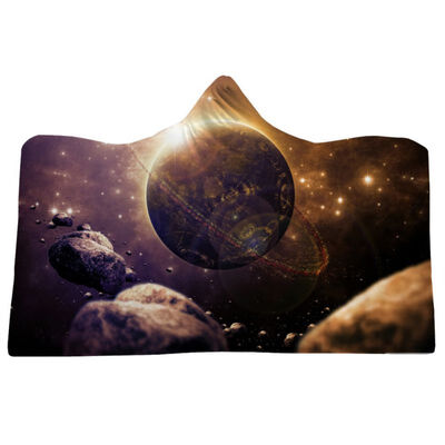 

Universe Galaxy Print Soft Fluffy Wearable Blankets Nebula Hooded Throw Wrap Robe For Adults & Kids Home Bedding