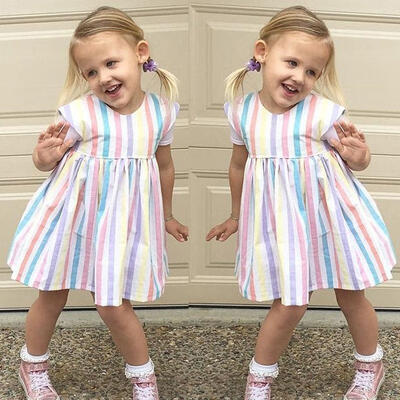

Summer Toddler Infant Baby Girls Multi Striped Dress Sleeveless Party Dresses