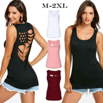 

LADIES VEST WOMENS COTTON HOLLOW STRETCHY RIBBED T-SHIRT CAMI CASUAL TANK TOP