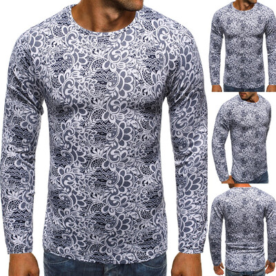 

Toponeto Mens New Style Fashion stamped Long Sleeve Shirt Printed Long-Sleeved Blouse