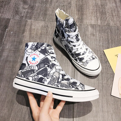 

Canvas Shoes Female Summer Korean Hip-hop Students Skate Shoes Lace Graffiti Ins Tide Upper Shoes