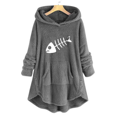 

Tailored Women Cartoon Embroidery Plus Size Warm Hooded Top Button Sweater Blouse Shirts