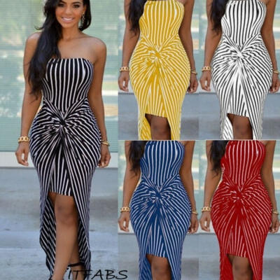 

Summer Women&39s Strapless Maxi Dress Stripe Tube Top Long Skirt Beach Sundress