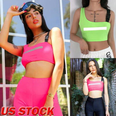 

Women Casual Solid Tank Tops Vest Sexy Sleeveless Buckle Crop Top Shirt Cami Top