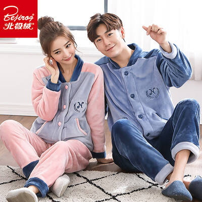 

Arctic velvet pajamas mens autumn&winter thick long-sleeved coral fleece collar collar cardigan flannel couple pajamas womens home service suit BJRFLR mens casual fashion L
