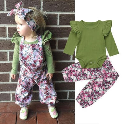 

2PCS Newborn Baby Girls Kids Long Sleeve Bodysuit Romper Flower Long Pants Outfits Clothes