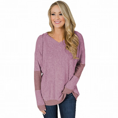 

Loose bottoming shirt womens T-shirt V-neck long-sleeved hooded hood