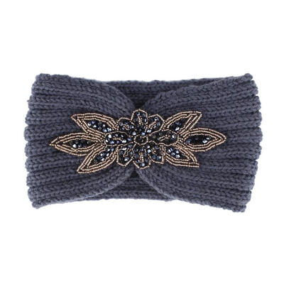 

Rhinestone Flower Womens Autumn Winter Knitted Headband Hair Hoop Headwear